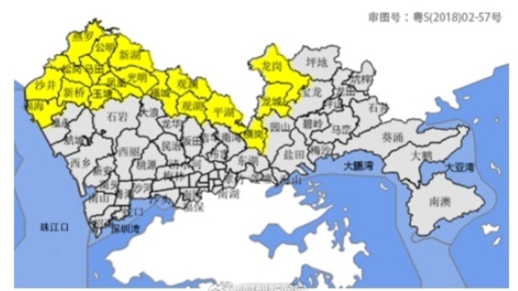 深圳市分區(qū)暴雨黃色預(yù)警信號